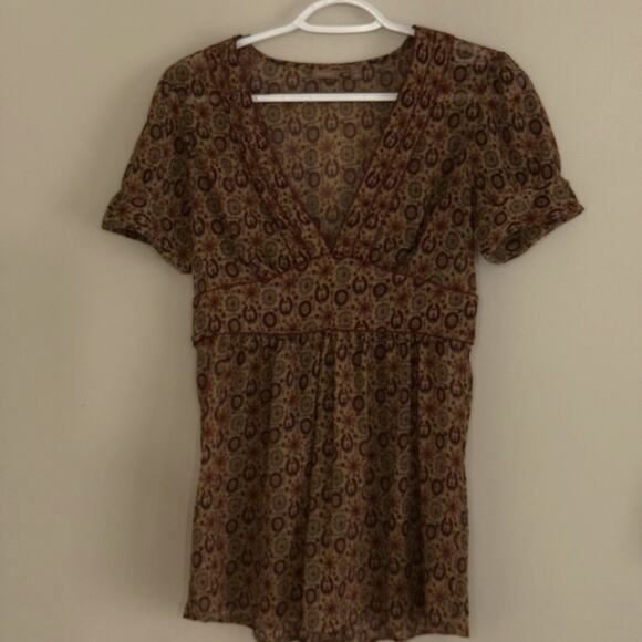 Halogen Tops - Halogen‎ Brown geometric medallion Print Babydoll Top Small